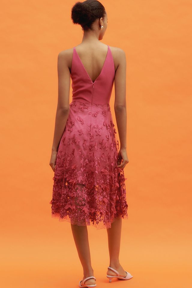 Dress The Population Darleen V-Neck Appliqué Midi Dress #3