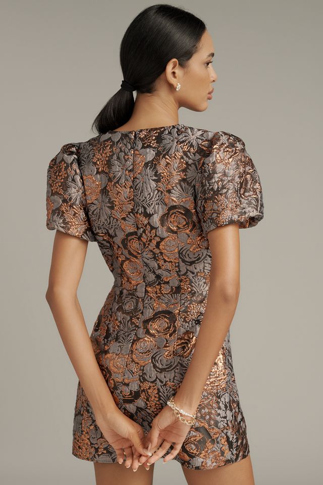 Dress The Population Elsie Puff-Sleeve Jacquard Mini Dress