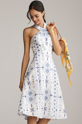 Astoria Halter Embroidered Midi Dress