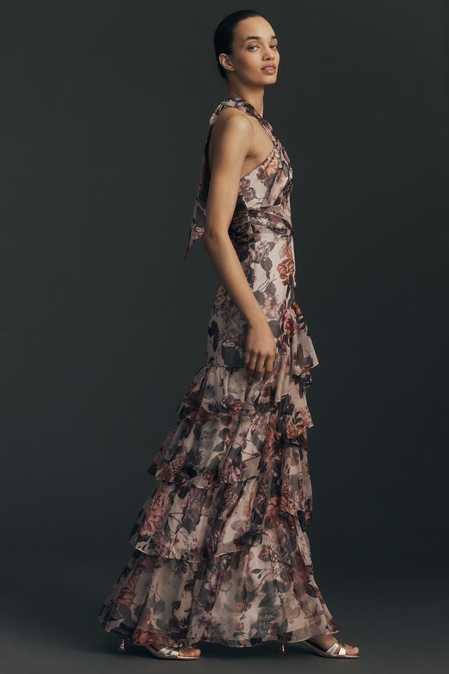 Dress The Population Maya Ruffle Halter Maxi Dress #3