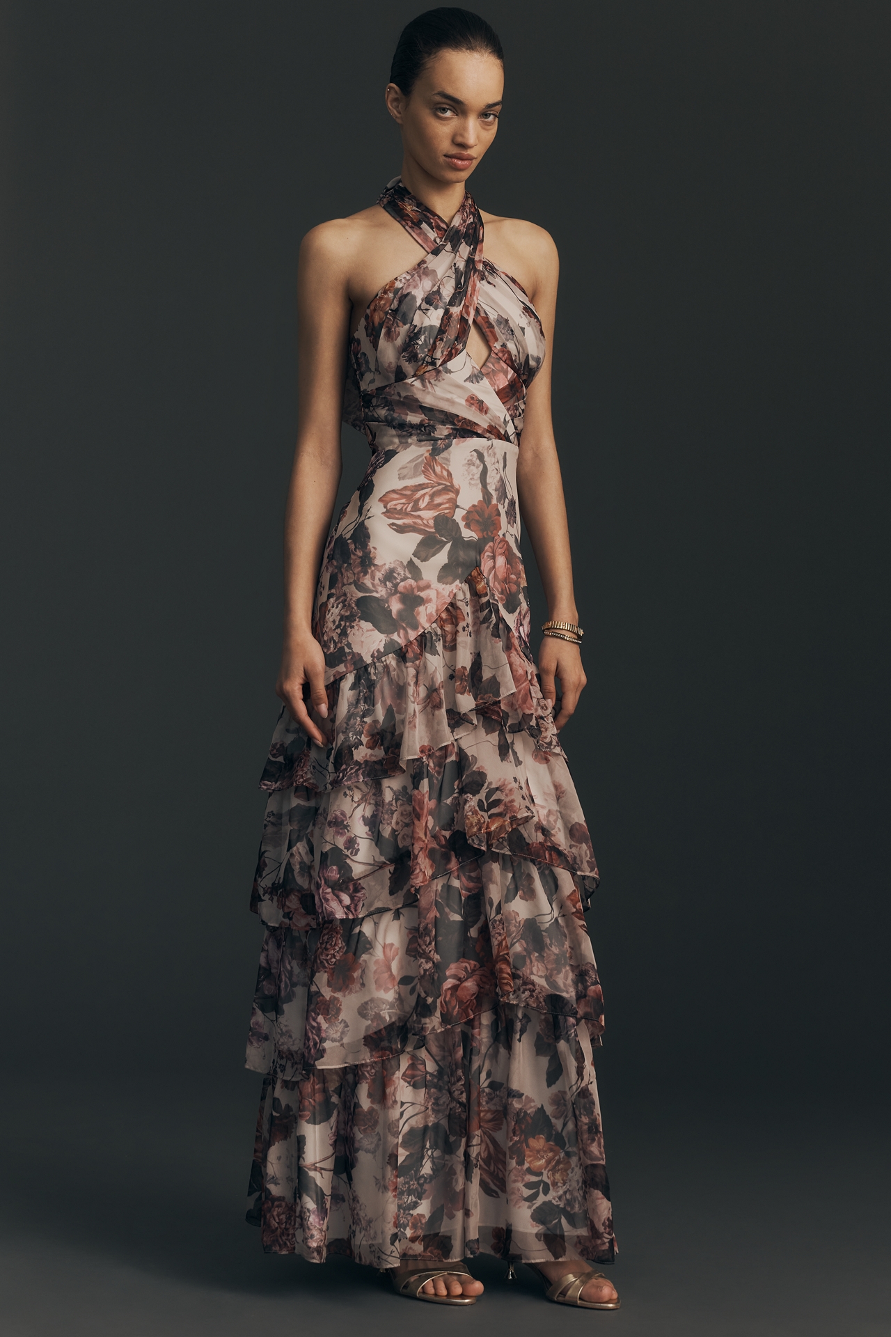 Dress The Population Maya Ruffle Halter Maxi