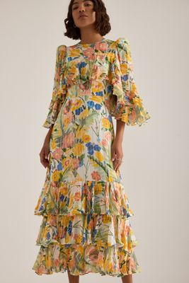 Queens of Archive Eleanor Floral Ruffle Midi Dress