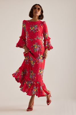 Queens of Archive Cherry Ruffle Midi Dress