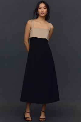 Sophie Rue Aurelia Colorblock Midi Dress In Black