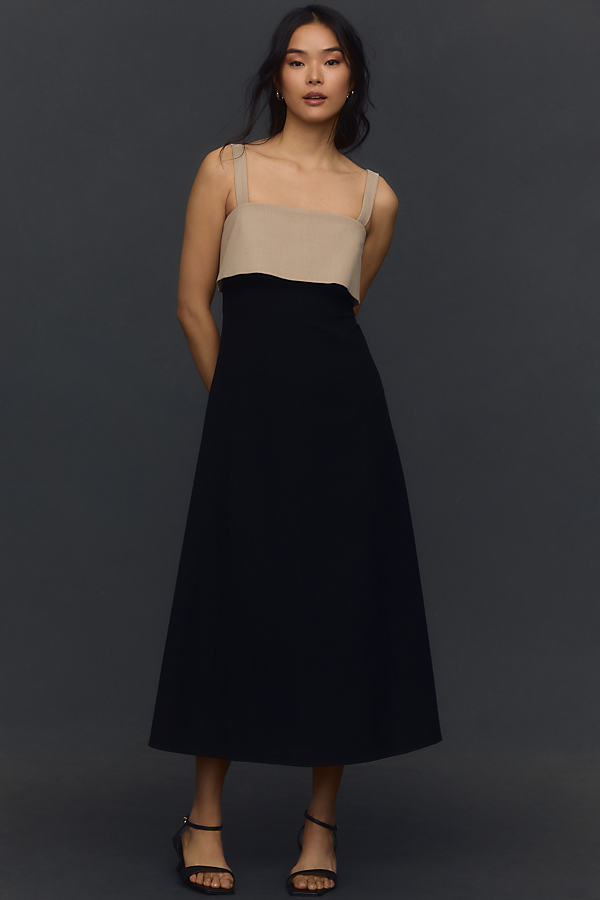 Sophie Rue Aurelia Colorblock Midi Dress In Black