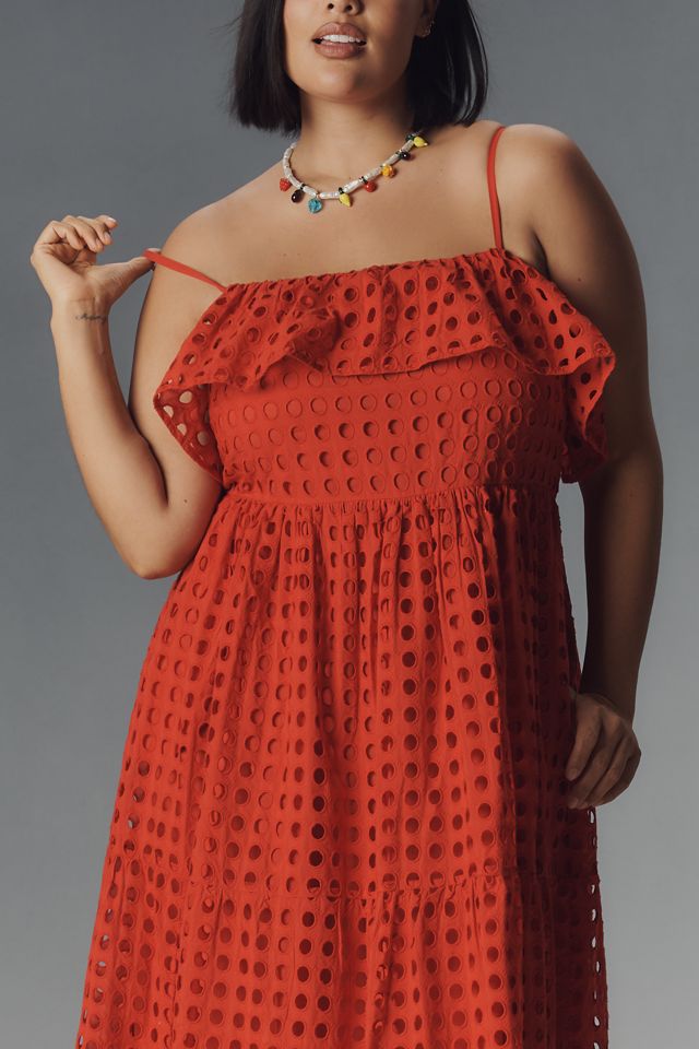 Eloquii Plus Sleeveless Ruffled Tiered Eyelet Midi Dress #1