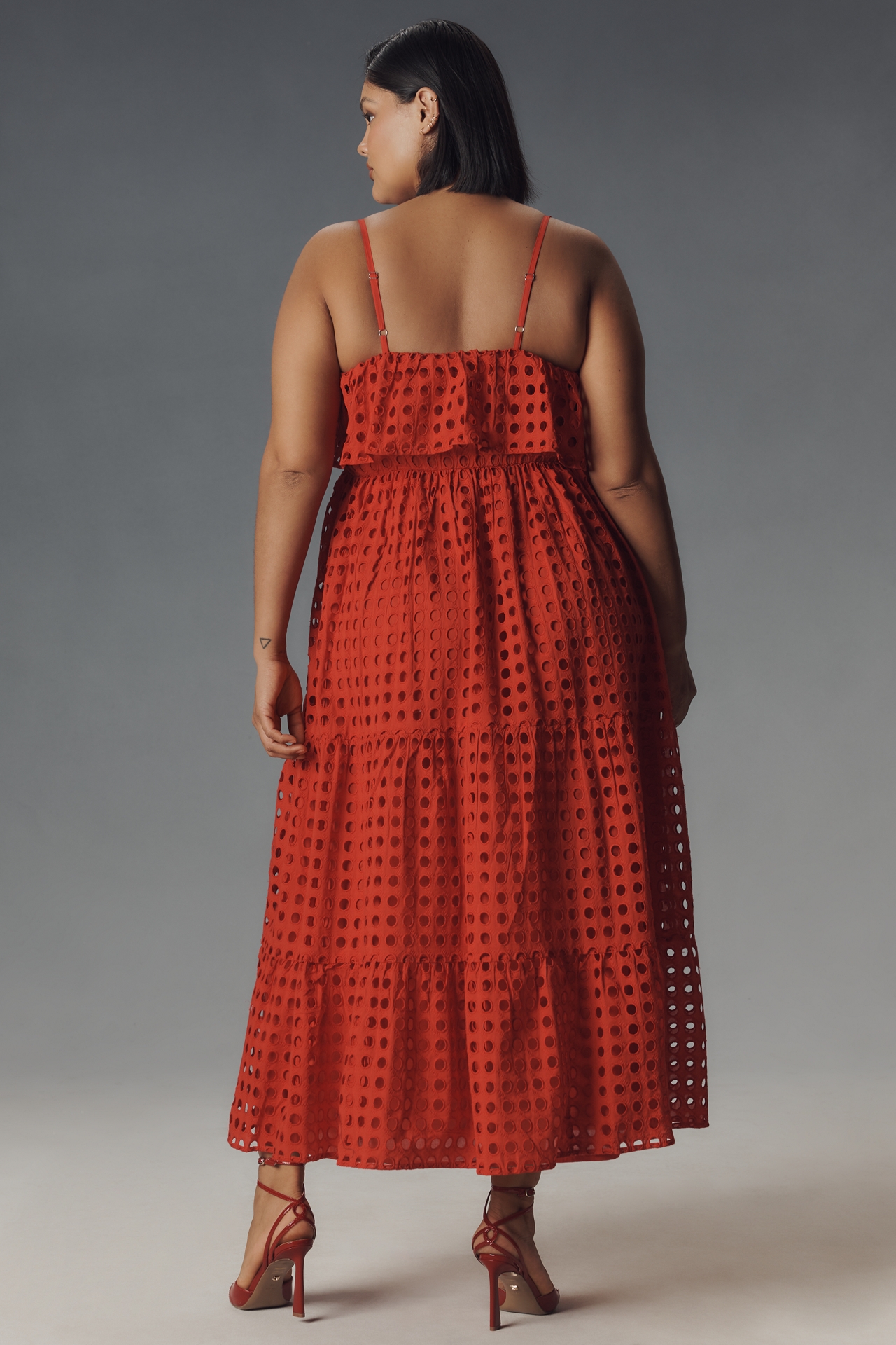 Eloquii Plus Sleeveless Ruffled Tiered Eyelet Midi Dress