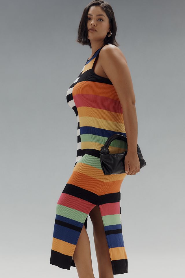 Eloquii Plus Sleeveless Mixed Stripe Ribbed Midi Dress #1