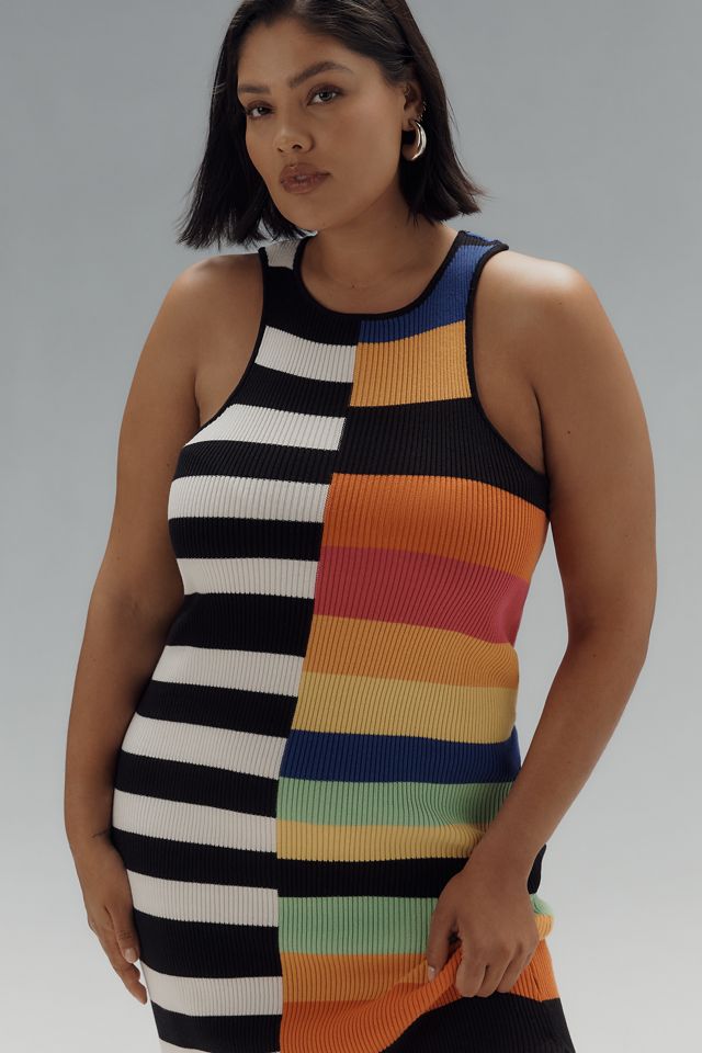Eloquii Plus Sleeveless Mixed Stripe Ribbed Midi Dress #2