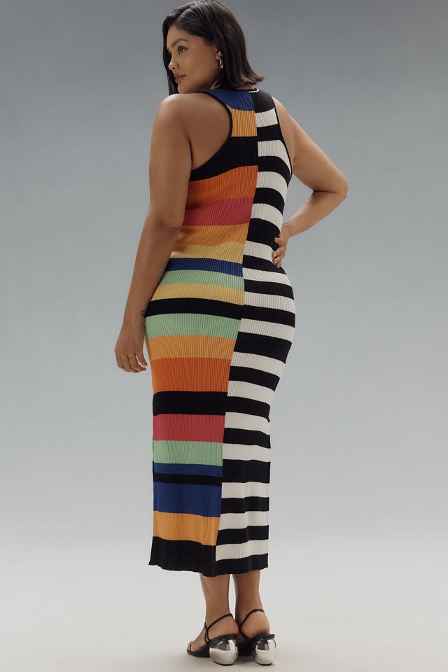Eloquii Plus Sleeveless Mixed Stripe Ribbed Midi Dress #3