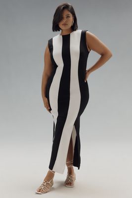 Eloquii Plus Sleeveless Striped Knit Maxi Dress