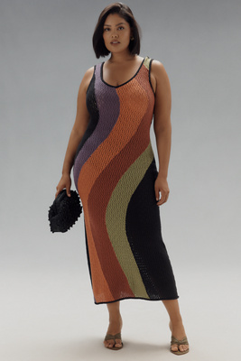 Eloquii Plus Sleeveless Wavy Knit Cover-up Midi Dress