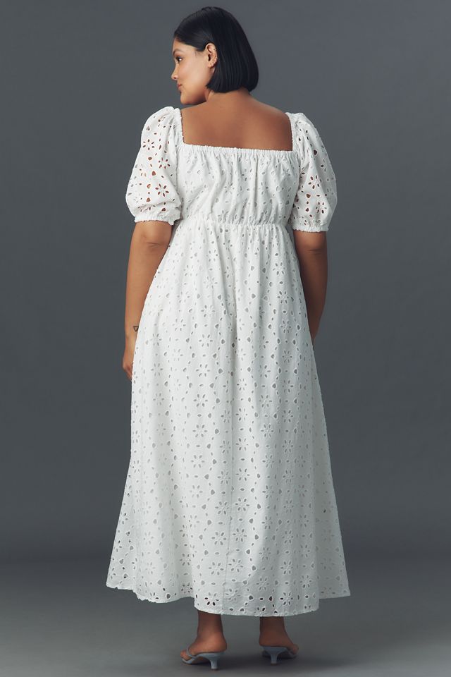 Eloquii Plus Short-Sleeve Tie-Neck Eyelet Maxi Dress #1