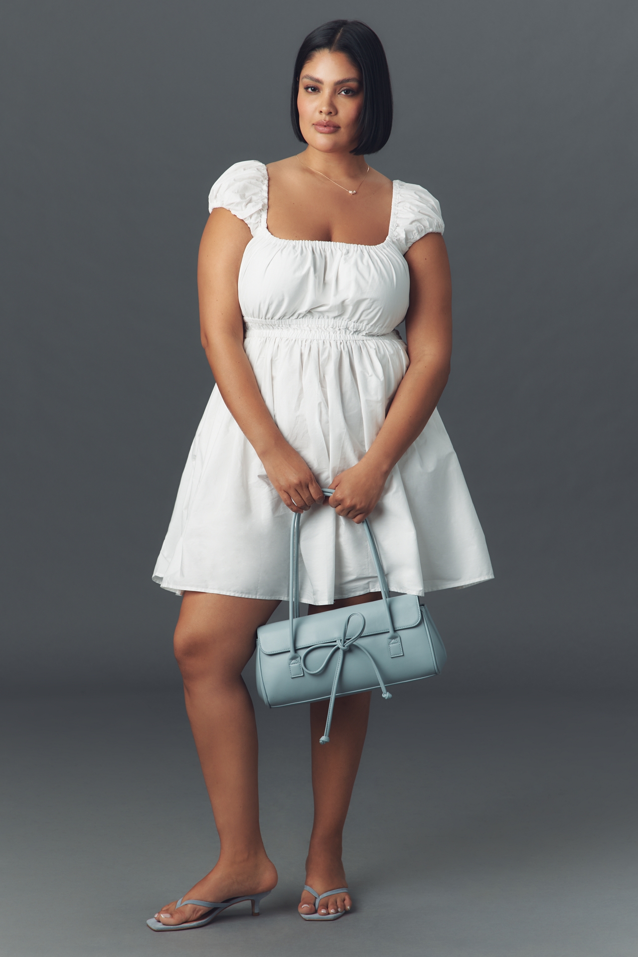 Eloquii Short-Sleeve Square-Neck Poplin Mini Dress