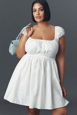 Eloquii Short-Sleeve Square-Neck Poplin Mini Dress