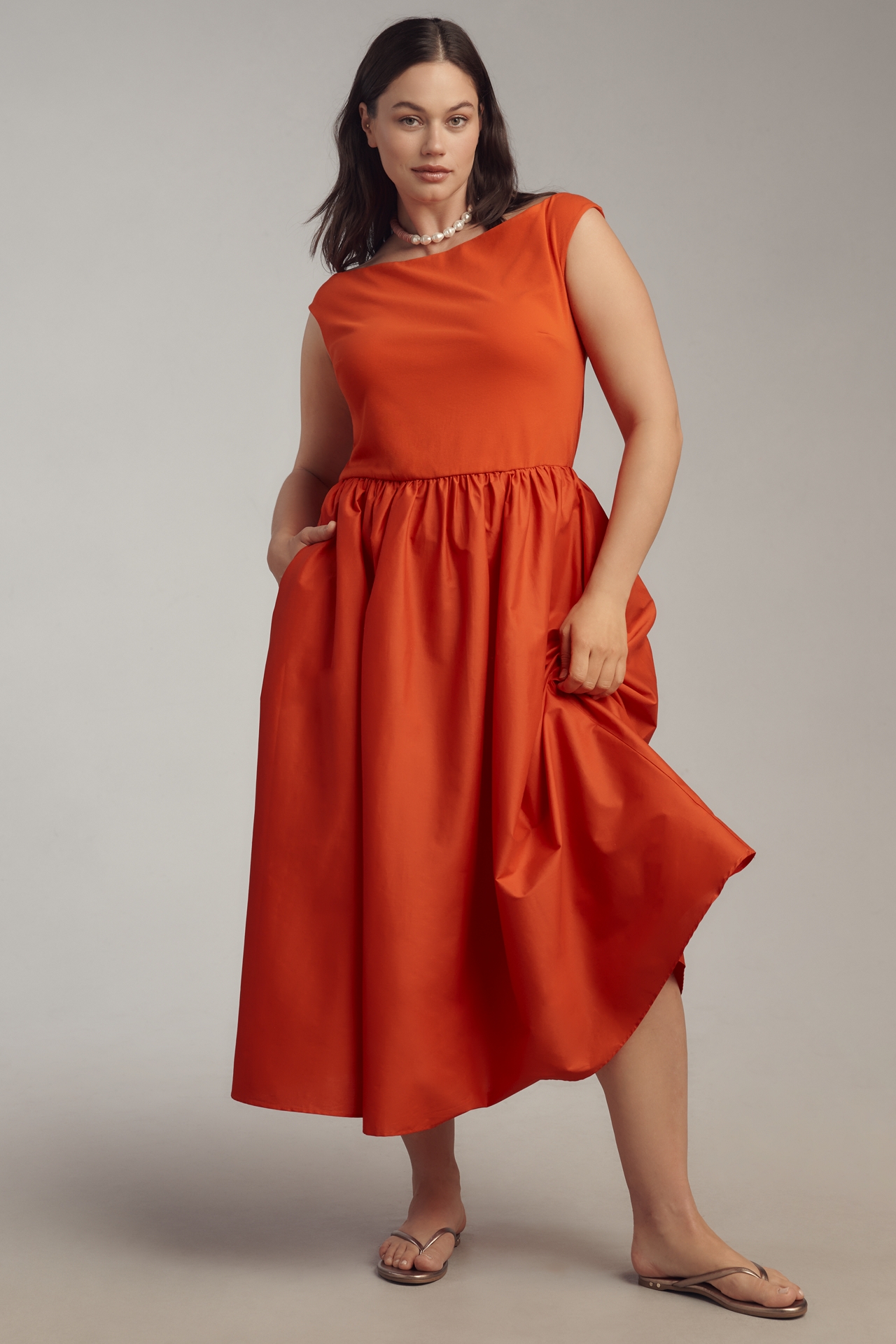 Eloquii Plus Boat-Neck A-Line Midi Dress