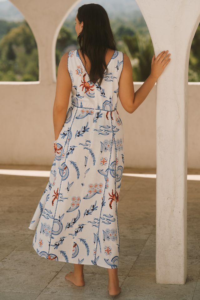 Eloquii Plus Linen Blend Roping Detail Printed Maxi Dress #1