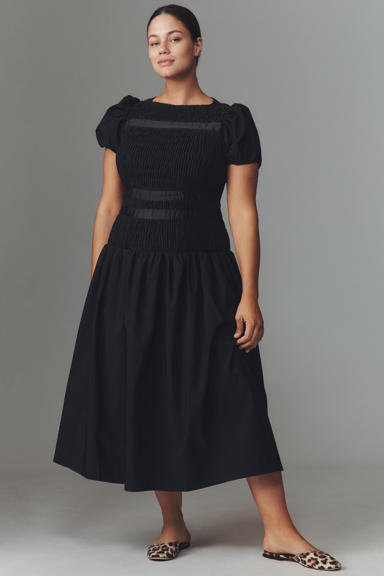 Eloquii Plus Puff-Sleeve Smocked Midi Dress