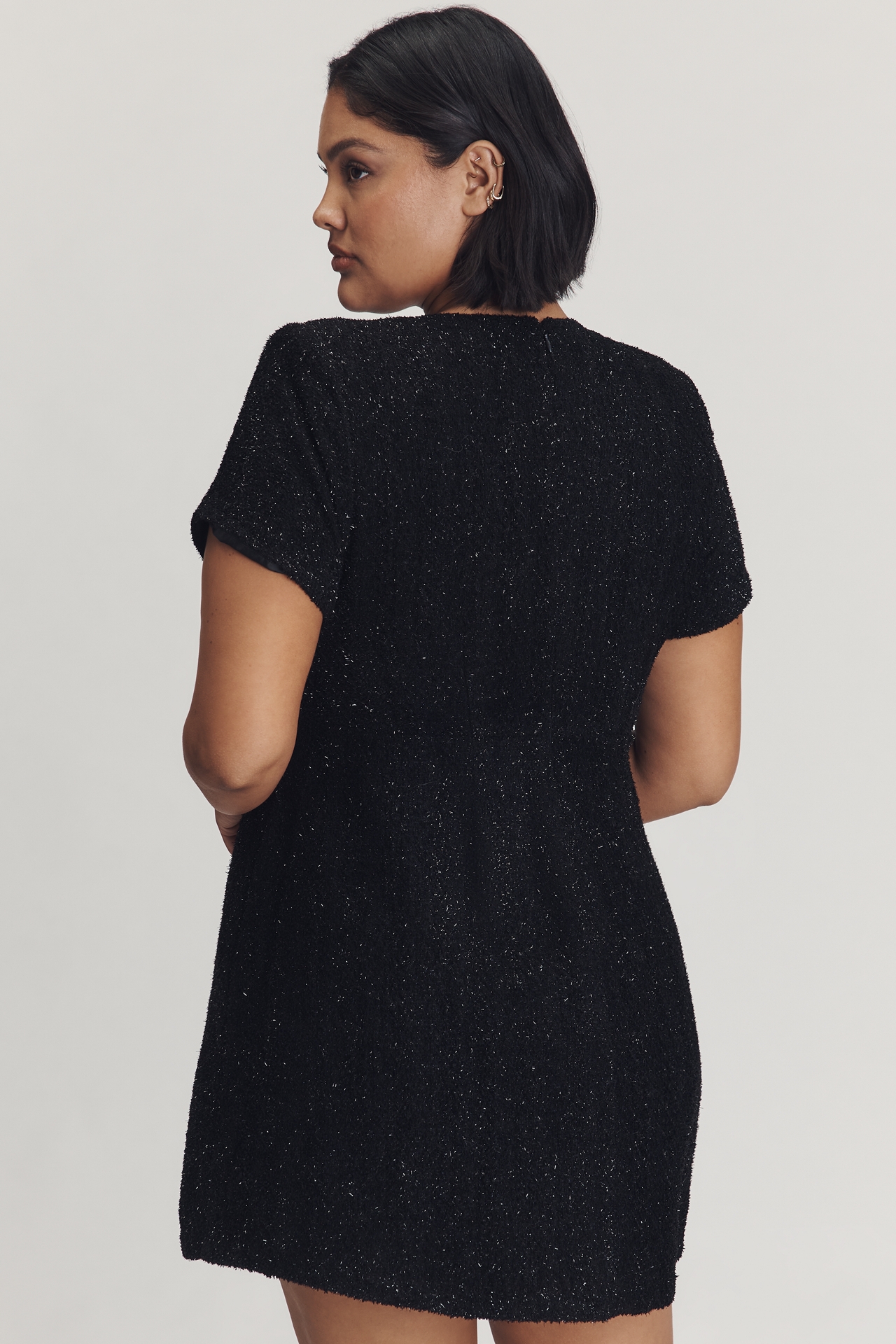 Eloquii Plus Short-Sleeve Triple Bow Tweed Mini Dress