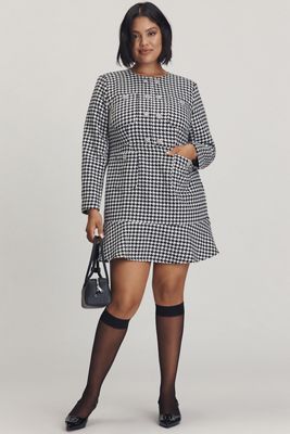 Eloquii Plus Long-Sleeve Rhinestone Button Mini Dress