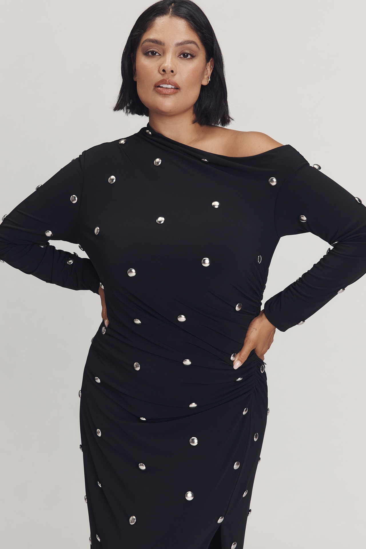Eloquii Plus Long-Sleeve Hardware Maxi Dress