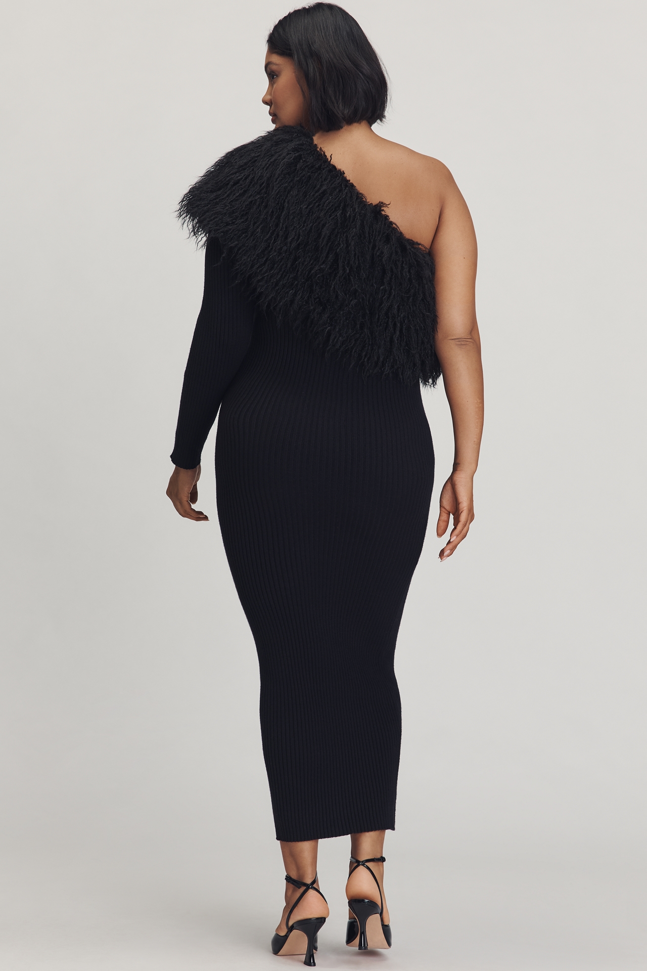 Eloquii Plus Faux-Fur One-Shoulder Maxi Dress