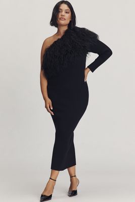 Eloquii Plus Faux-Fur One-Shoulder Maxi Dress