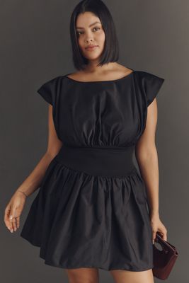 Eloquii Plus Short-Sleeve Shirred Taffeta Mini Dress