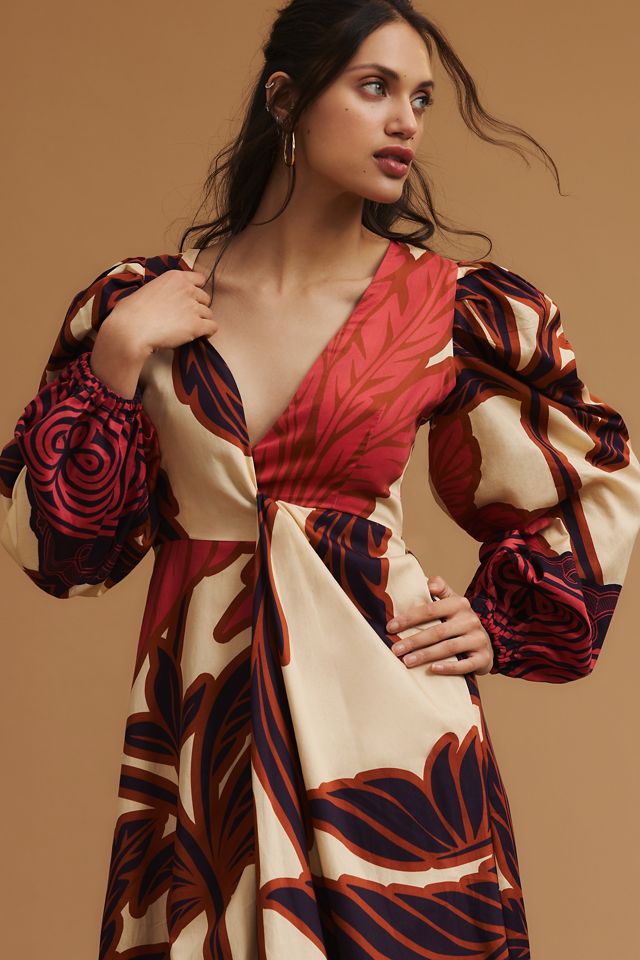 Eugenia Fernández V-Neck Long-Sleeve Printed Midi Dress #5