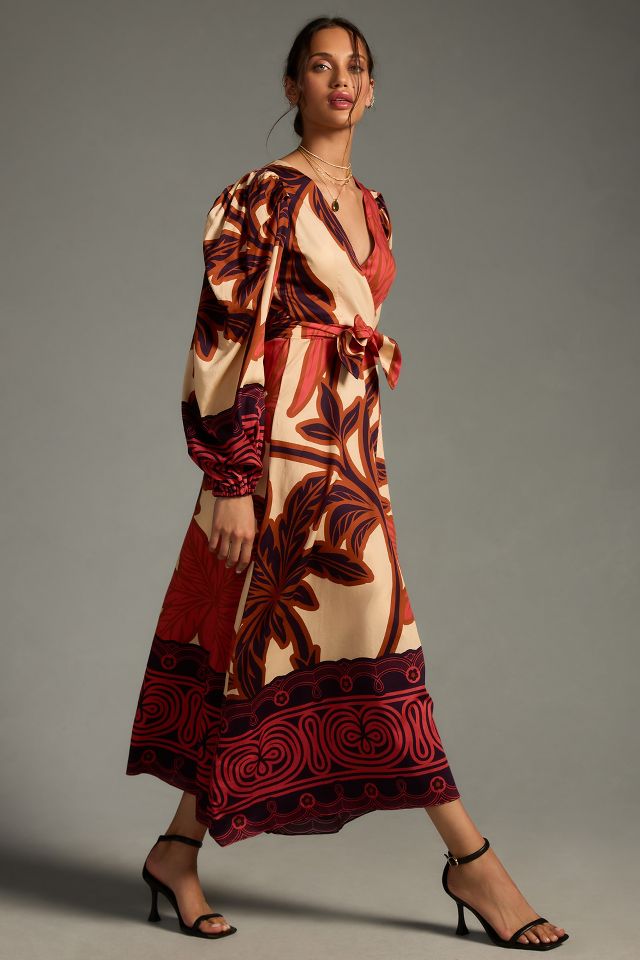 Eugenia Fernández V-Neck Long-Sleeve Printed Midi Dress | Anthropologie
