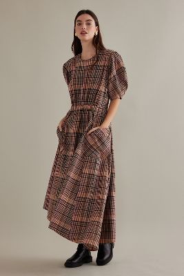 ALIGNE Harlin Puff-Sleeve Asymmetrical Midi Dress