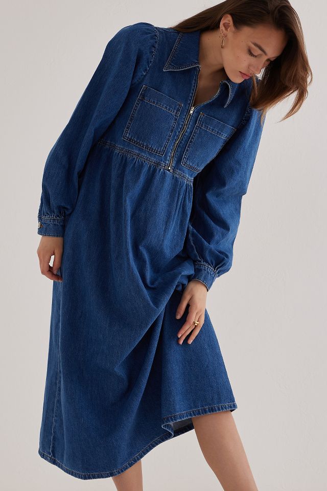 ALIGNE Gabriella Zip-Front Denim Midi Dress | Anthropologie UK