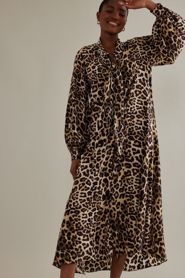ALIGNE Jamelia Long-Sleeve Pussybow Leopard Print Midi Dress #1