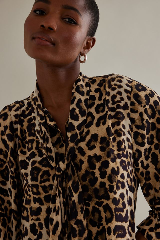 ALIGNE Jamelia Long-Sleeve Pussybow Leopard Print Midi Dress #2