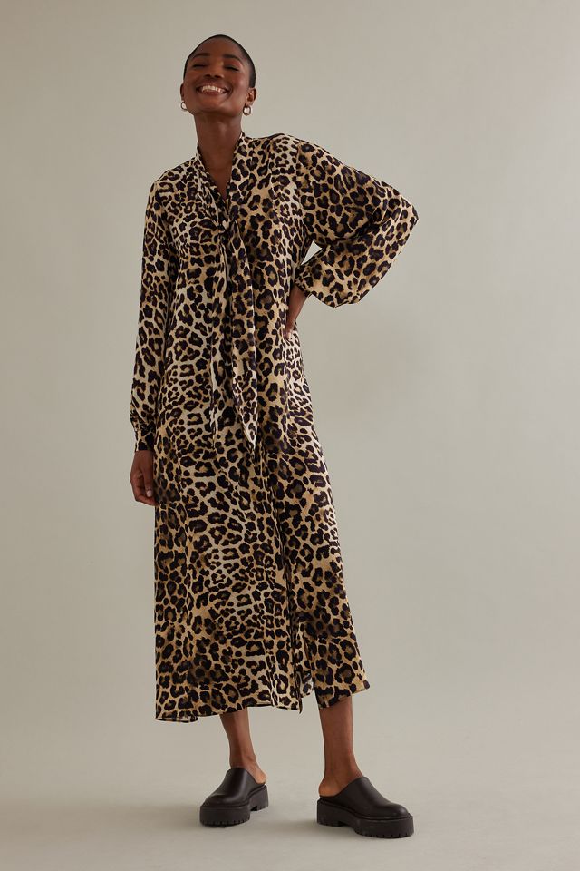 ALIGNE Jamelia Long-Sleeve Pussybow Leopard Print Midi Dress #3