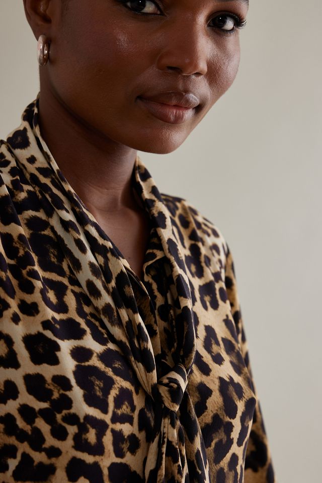 ALIGNE Jamelia Long-Sleeve Pussybow Leopard Print Midi Dress #4