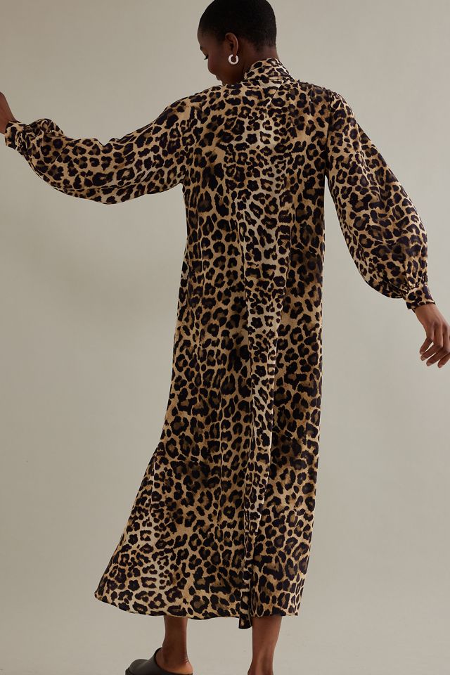 ALIGNE Jamelia Long-Sleeve Pussybow Leopard Print Midi Dress #5