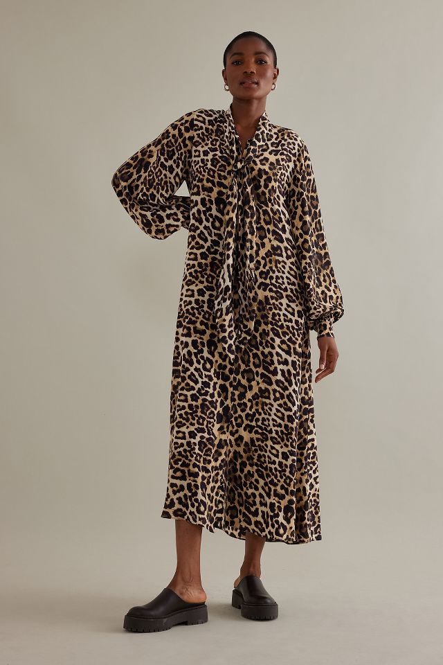 Long leopard print silk dress