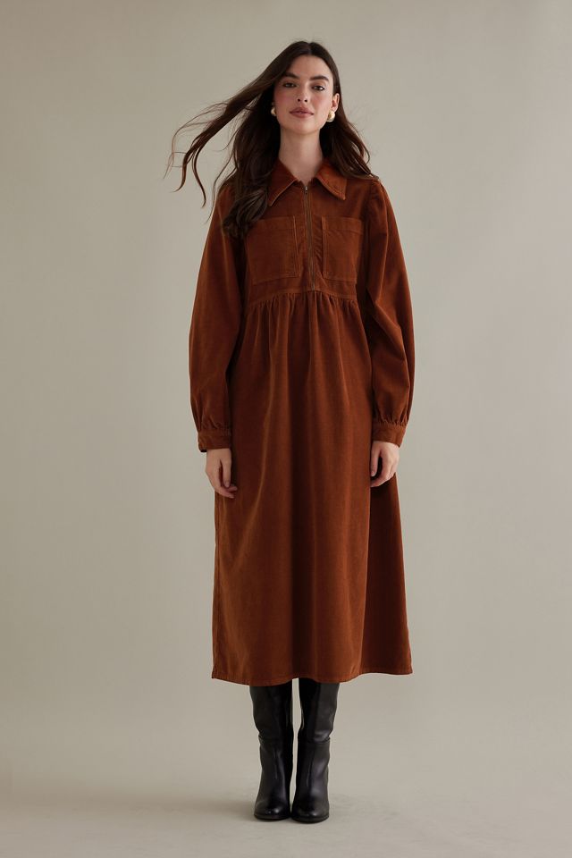 ALIGNE Gabriella Long-Sleeve Zip-Front Corduroy Midi Dress | Anthropologie  UK