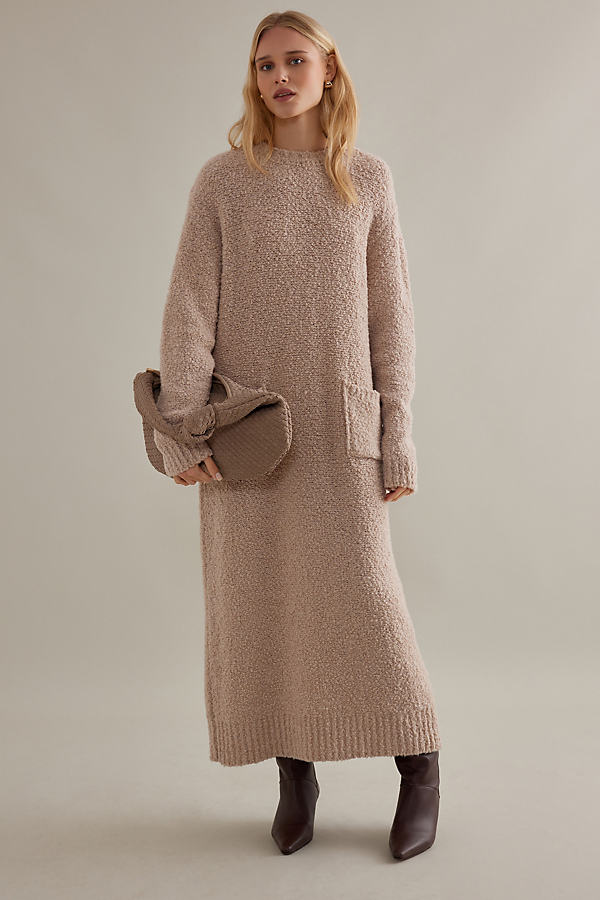 ALIGNE Katrina Patch-Pocket Boucle Wool-Blend Midi Jumper Dress