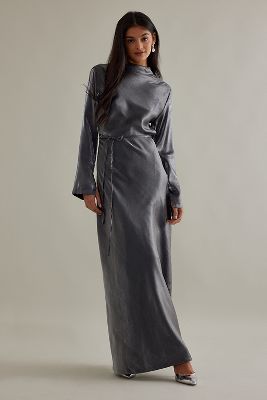 ALIGNE Lexi Metallic Long-Sleeve Bias Satin Maxi Dress