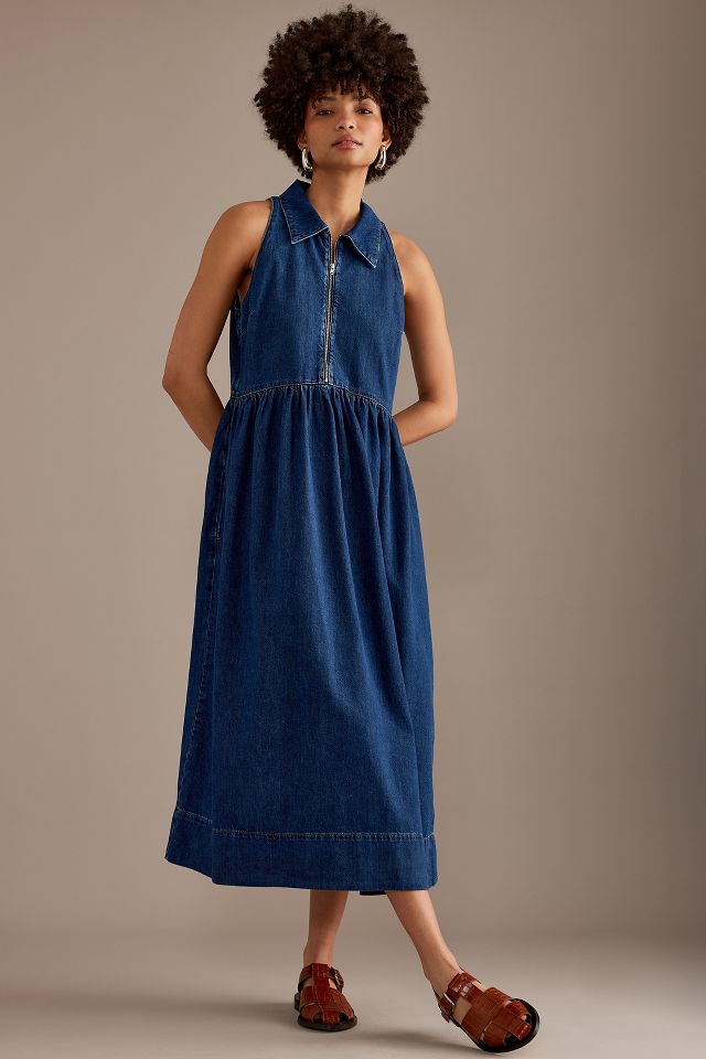 Sleeveless denim maxi store dress