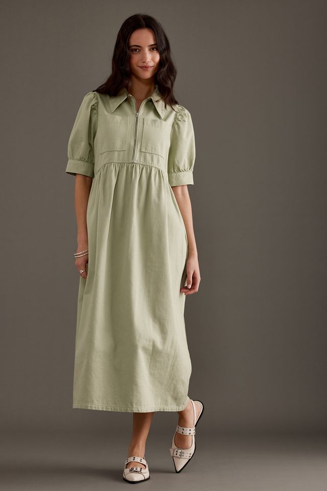 aligne green dress Gabriella Puff-Sleeve Midi Bow dress