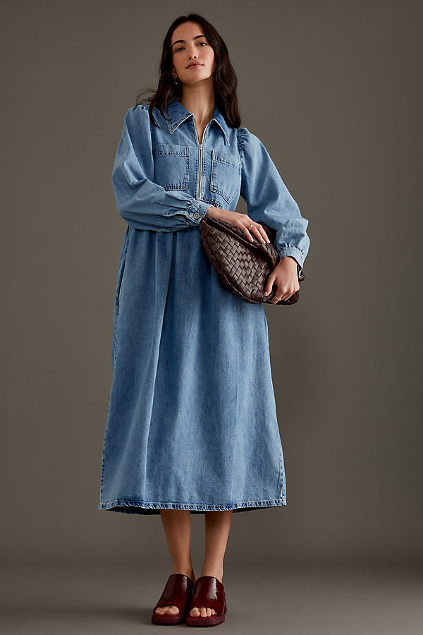 Aligne Gabriella Denim Long-sleeve Midi Dress In Blue