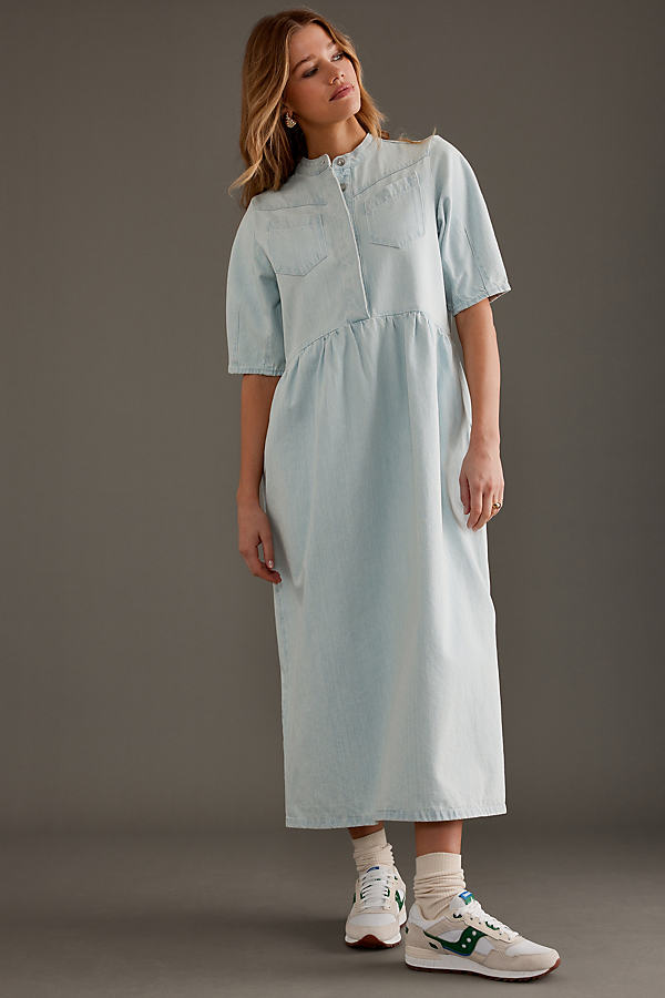 ALIGNE Lucky Short-Sleeve Denim Midi Dress