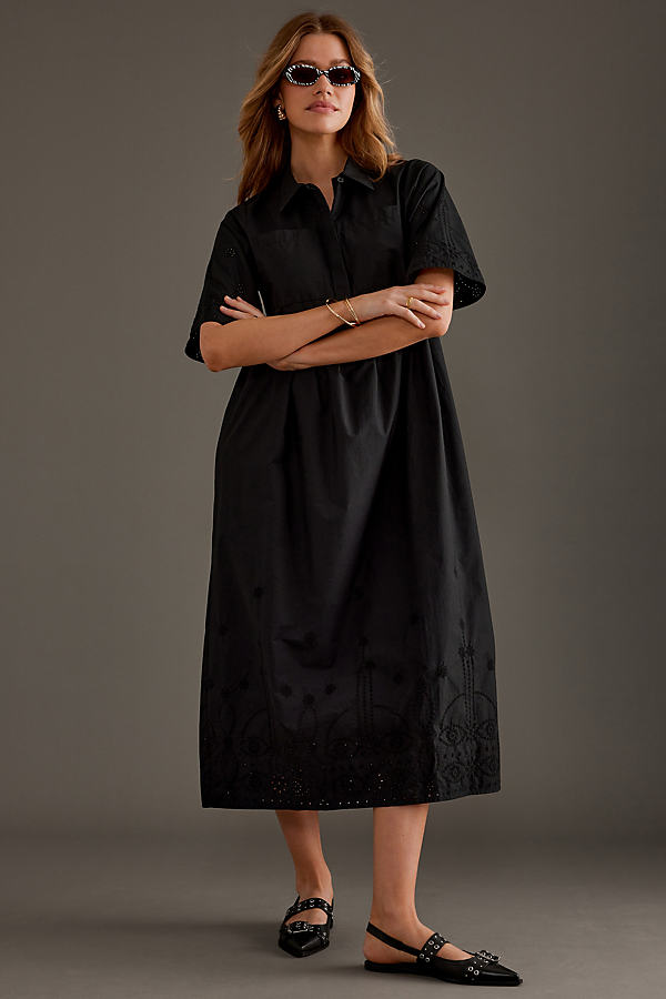 ALIGNE Gabriella Short-Sleeve Broderie Shirt Dress
