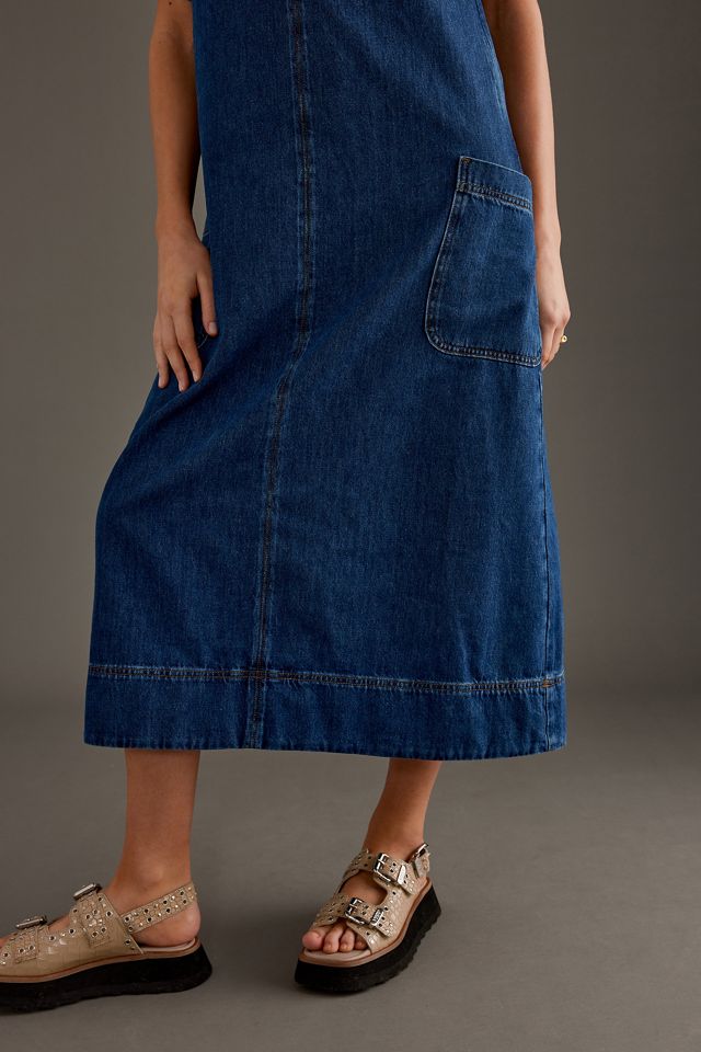 ALIGNE Sonia Vestido Midi de Denim con Cuello Cuadrado y Mangas Abullonadas #4