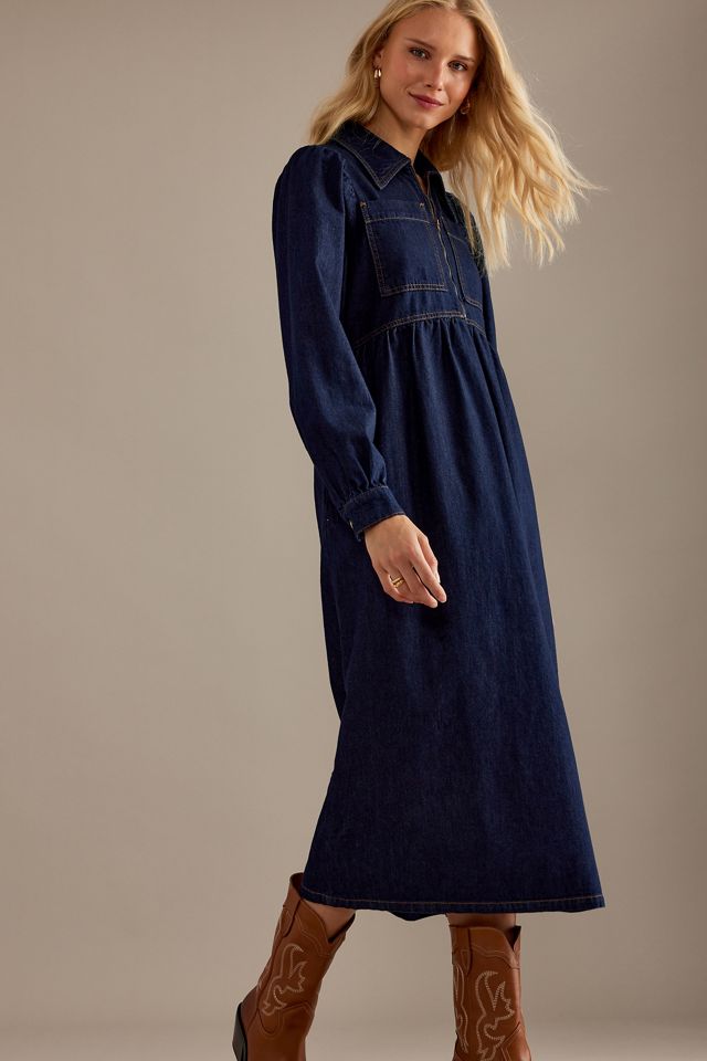 Robe mi-longue en denim à fermeture éclair au cou ALIGNE Gabriella #1