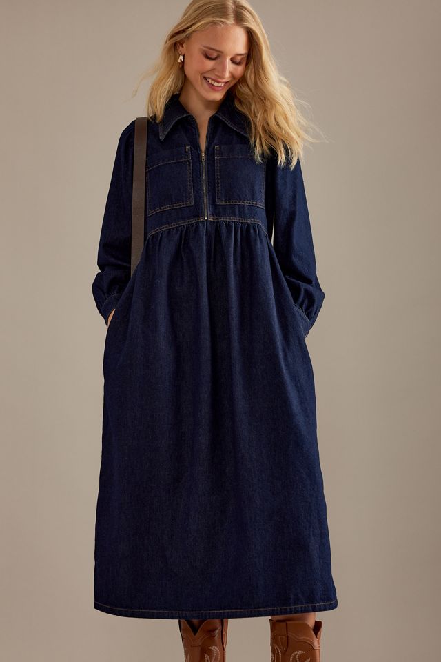 Robe mi-longue en denim à fermeture éclair au cou ALIGNE Gabriella #2
