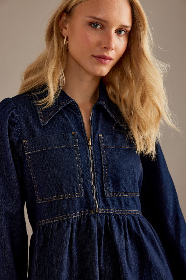 Robe mi-longue en denim à fermeture éclair au cou ALIGNE Gabriella #3